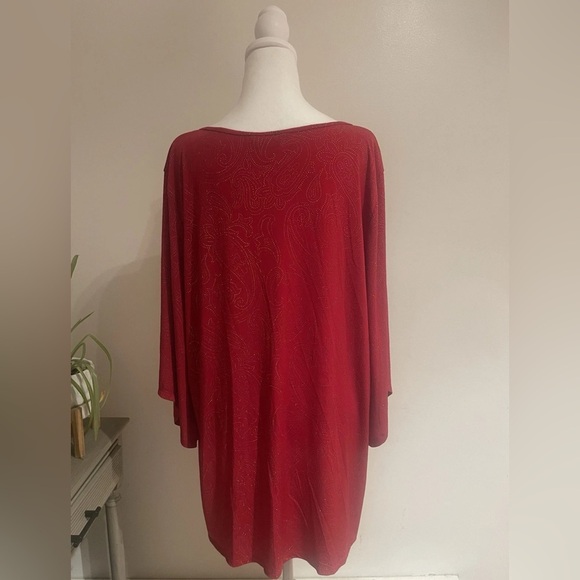 Amana Red and Gold Rhinestone Paisley Pattern Tunic Flowy Elegant Blouse Size 2X - Picture 4 of 7